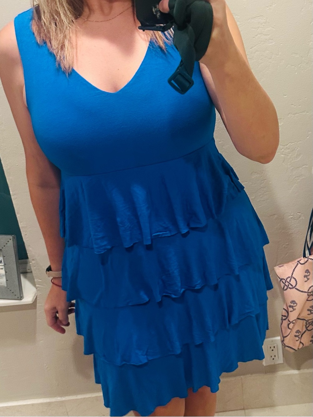 Style & Co. Royal Blue Sleeveless Tiered Ruffle Dress Size Large